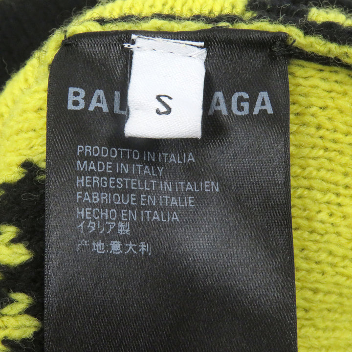 極美品□BALENCIAGA バレンシアガ 555280 ウール ジャガードロゴ オーバーサイズ ニットカーディガン ブラック S イタリア製 正規品