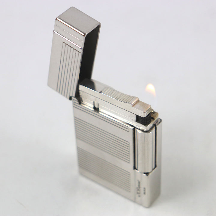 良品□Dupont デュポン ギャッツビー ボーダー柄 スクエア型 ローラー式 喫煙具 ガスライター シルバー フランス製 メンズ 着火確認済み