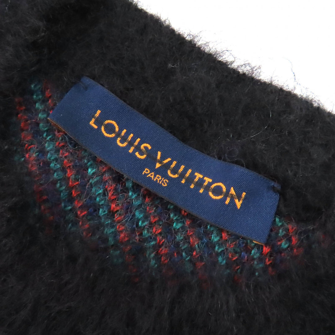 極美品△LOUIS VUITTON ルイヴィトン 23SS モヘア ウール バタフライモチーフ LVサークルロゴ金具 ニット セーター ブラック M 正規品