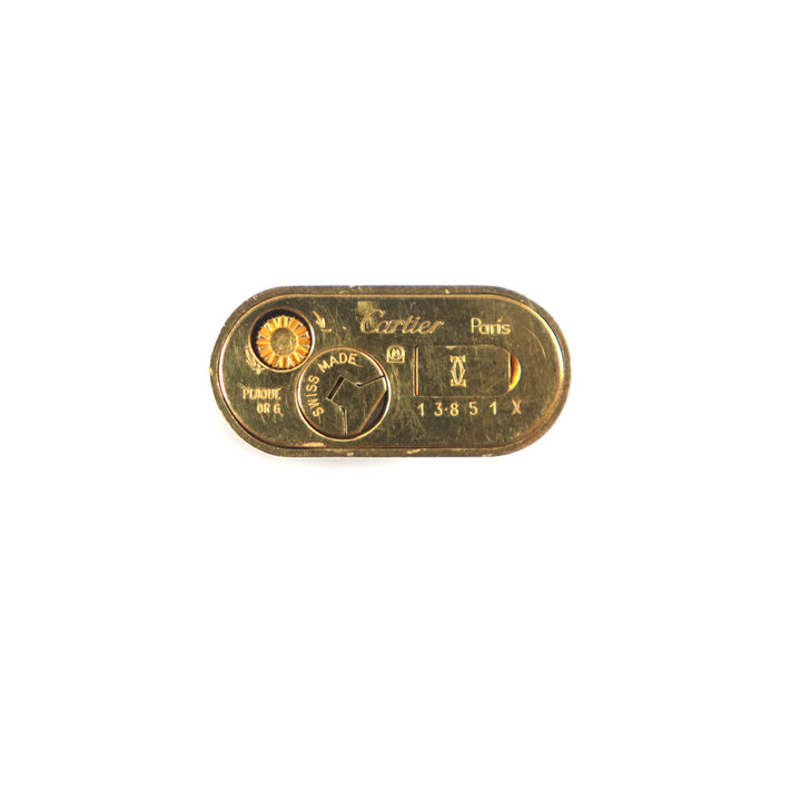 良品▼Cartier カルティエ トリニティ 新型 オーバル ラッカー ロゴ入り ローラー式 ガスライター ブラック ゴールド スイス製 着火◎