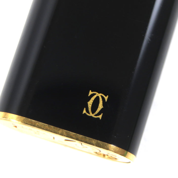 良品▼Cartier カルティエ トリニティ 新型 オーバル ラッカー ロゴ入り ローラー式 ガスライター ブラック ゴールド スイス製 着火◎