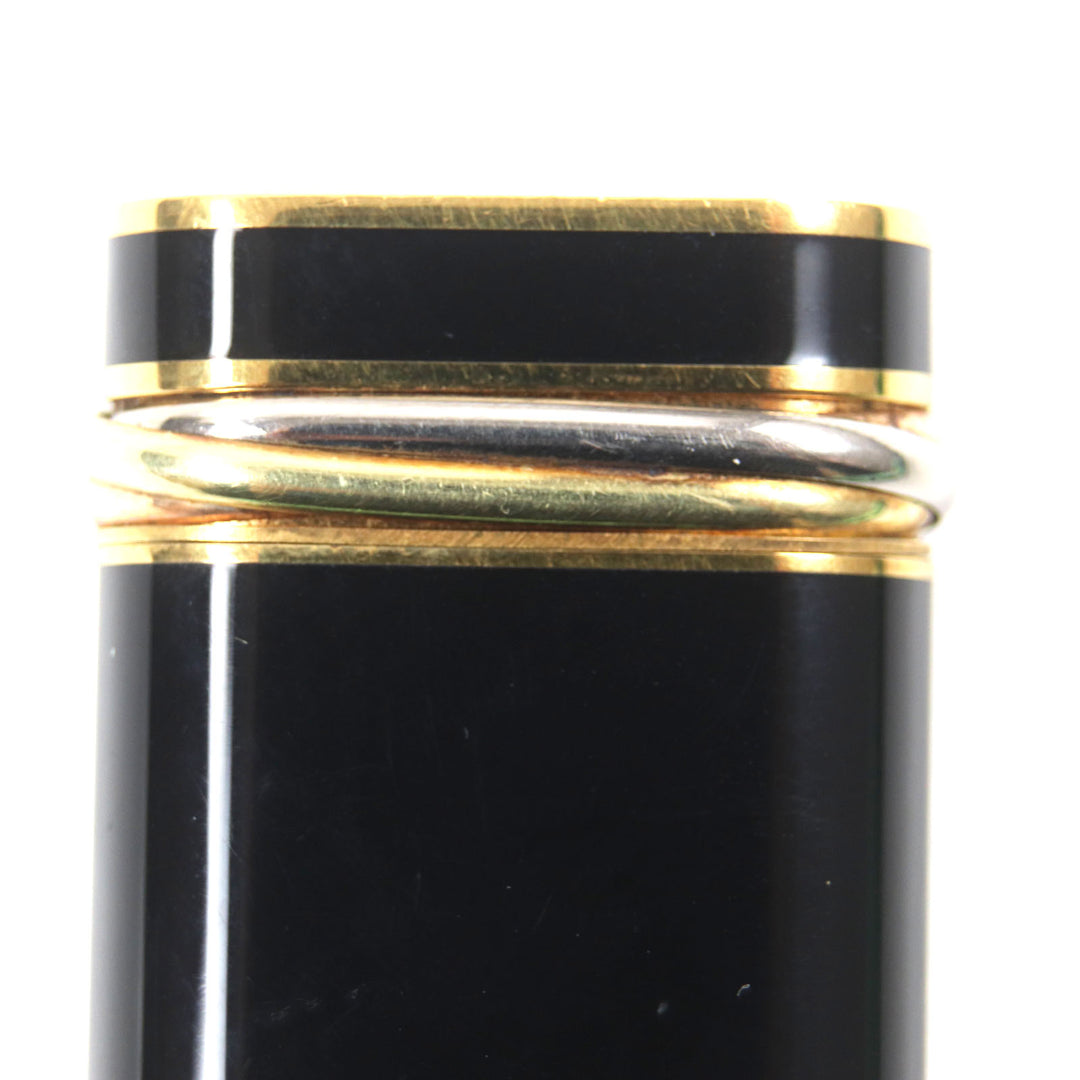 良品▼Cartier カルティエ トリニティ 新型 オーバル ラッカー ロゴ入り ローラー式 ガスライター ブラック ゴールド スイス製 着火◎