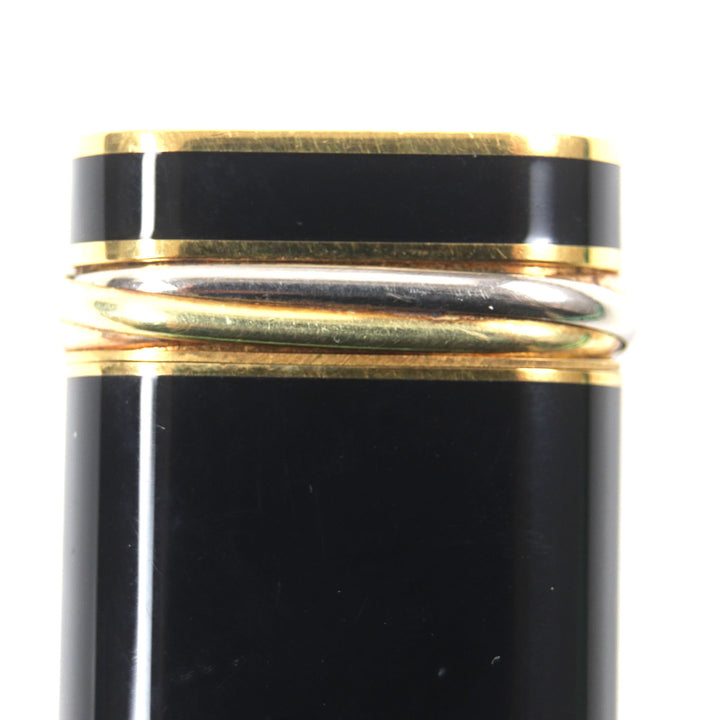 良品▼Cartier カルティエ トリニティ 新型 オーバル ラッカー ロゴ入り ローラー式 ガスライター ブラック ゴールド スイス製 着火◎