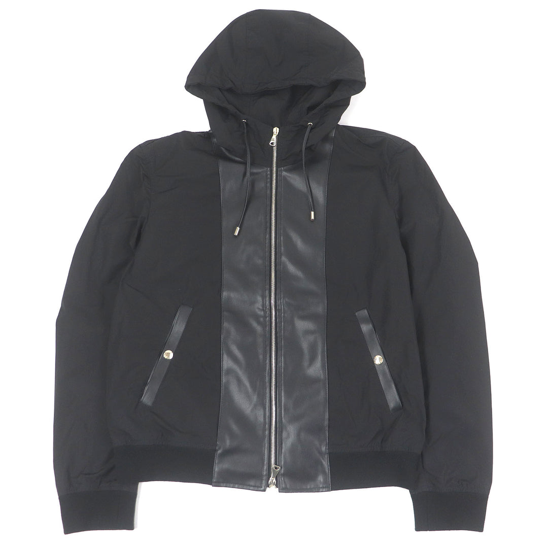 美品□EMMETI エンメティ BR別注 ウォッシャブルテック レザーコンビ ジップパーカー ブラック 50 ハンガー付 イタリア製 正規品 メンズ