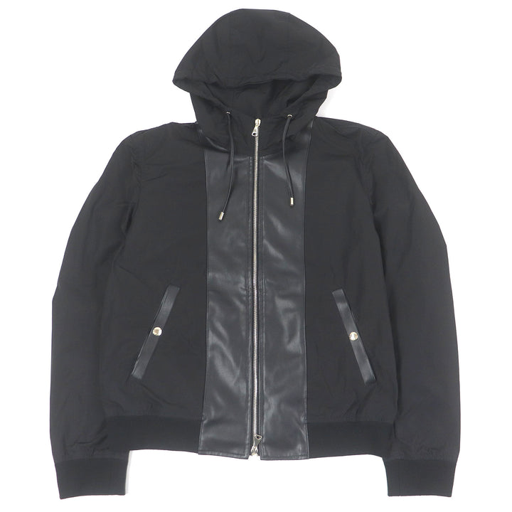 美品□EMMETI エンメティ BR別注 ウォッシャブルテック レザーコンビ ジップパーカー ブラック 50 ハンガー付 イタリア製 正規品 メンズ