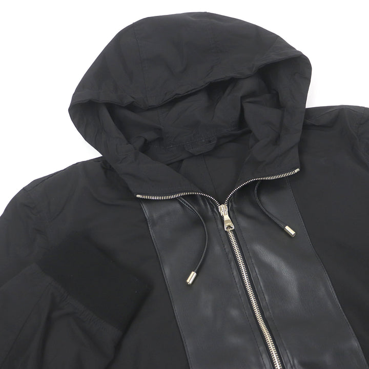 美品□EMMETI エンメティ BR別注 ウォッシャブルテック レザーコンビ ジップパーカー ブラック 50 ハンガー付 イタリア製 正規品 メンズ