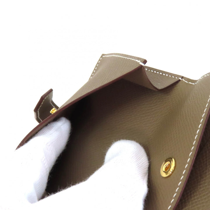 未使用品★エルメス ベアン ミニ エトゥープ ヴォーエプソン ゴールド金具 ミニウォレット コインケース付 カードケース W刻印 箱付 仏製