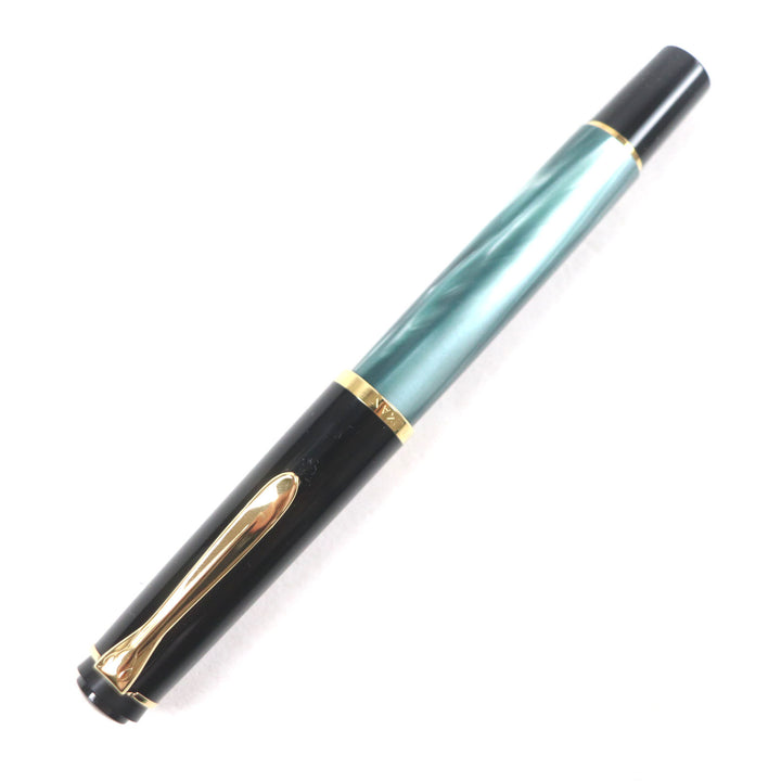 極美品▼PERIKAN ペリカン M200 クラシック EFニブ ロゴ刻印入り 万年筆 ブラック マーブルグリーン ゴールド 箱付き ドイツ製 メンズ