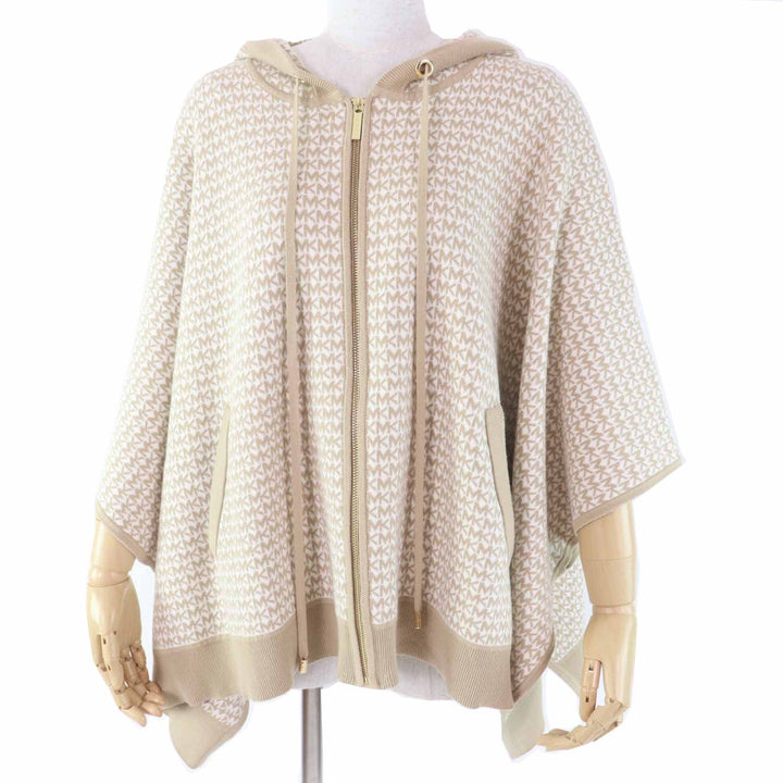 極美品◎Michael Kors マイケルコース JF160924 GM MKシグネチャー フード付き ZIPUP ニットポンチョ ベージュ ホワイト S／M 正規品