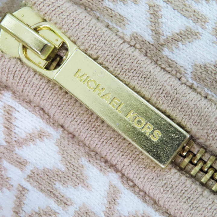 極美品◎Michael Kors マイケルコース JF160924 GM MKシグネチャー フード付き ZIPUP ニットポンチョ ベージュ ホワイト S／M 正規品