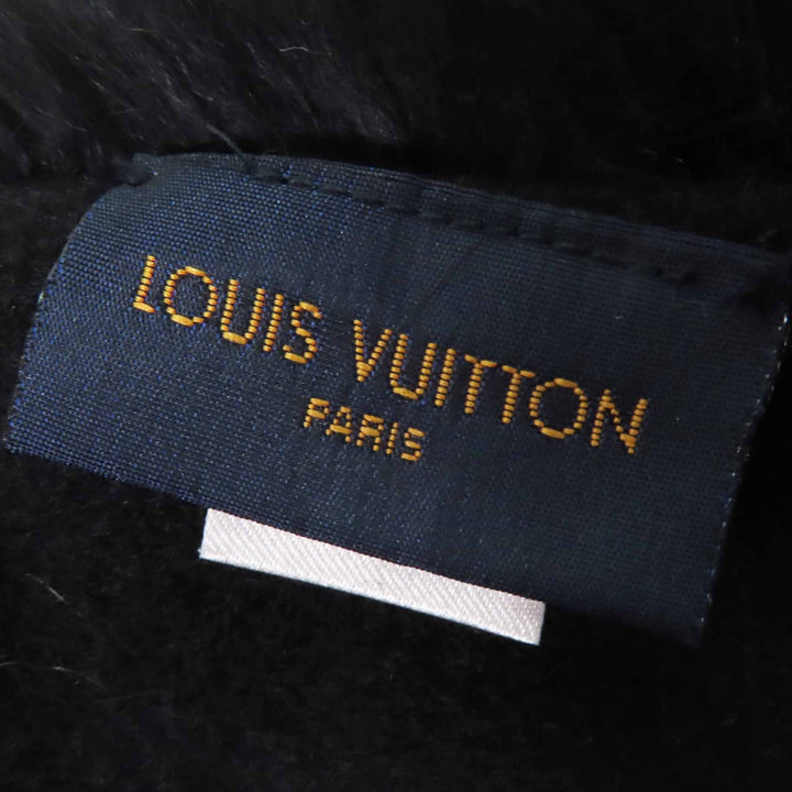 極美品◎LOUIS VUITTON ルイヴィトン M70928 エシャルプ LVネオン ラビット 裏カシミヤ混 マフラー ブラック ブルー イタリア製 正規品