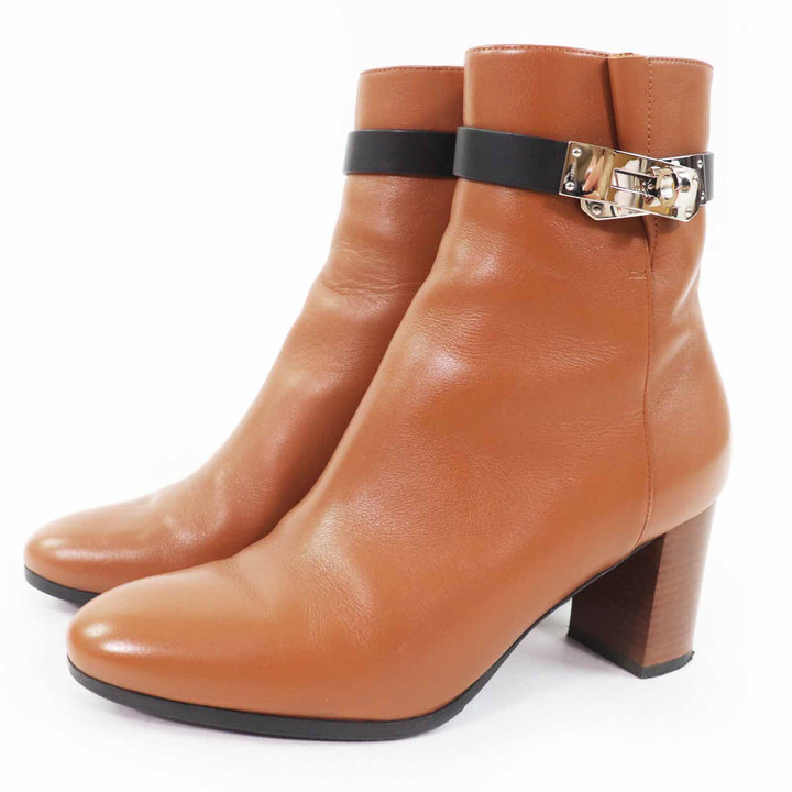 美品◎HERMES エルメス Saint Germain サンジェルマン シルバー金具 ケリー金具 レザーショートブーツ ブラウン ブラック 35.5 箱付 伊製