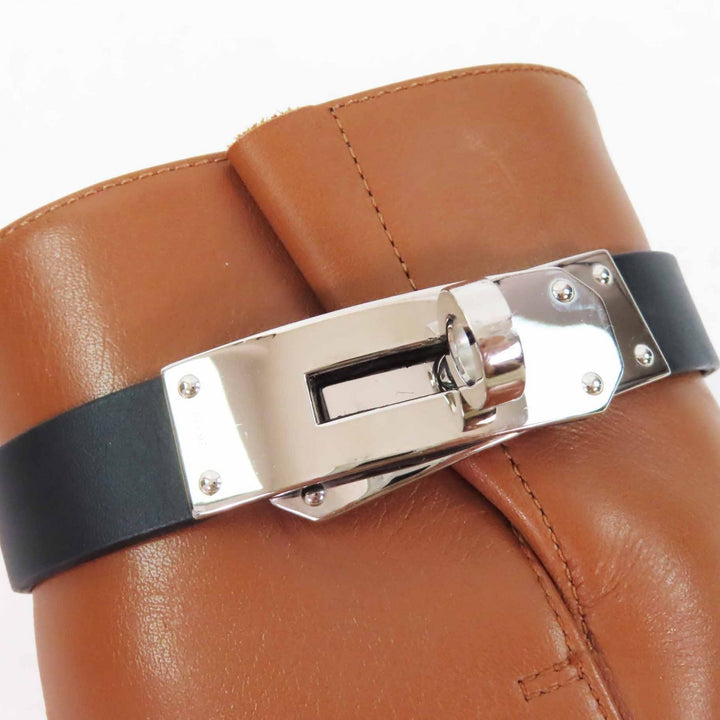 美品◎HERMES エルメス Saint Germain サンジェルマン シルバー金具 ケリー金具 レザーショートブーツ ブラウン ブラック 35.5 箱付 伊製