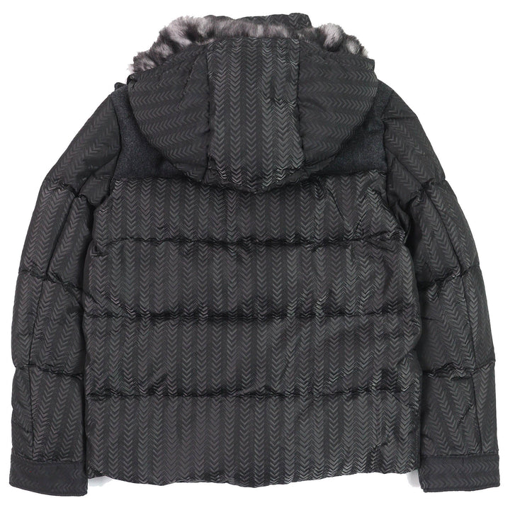 美品△MONCLER モンクレール TIAMAT ティアマート シェブロン柄 ロゴワッペン ラビットファー・フード付き ダウンジャケット ブラック 0
