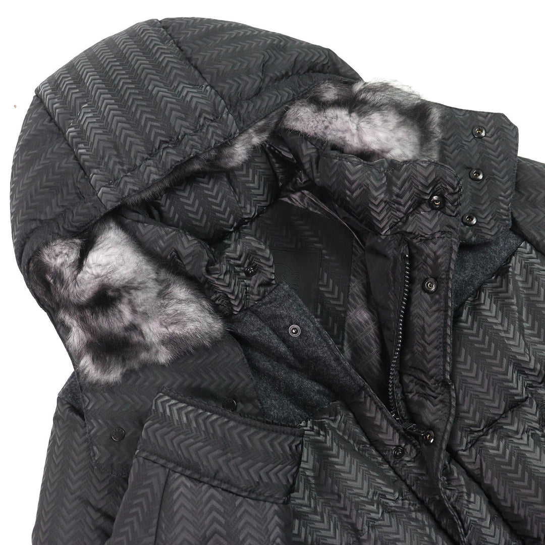 美品△MONCLER モンクレール TIAMAT ティアマート シェブロン柄 ロゴワッペン ラビットファー・フード付き ダウンジャケット ブラック 0