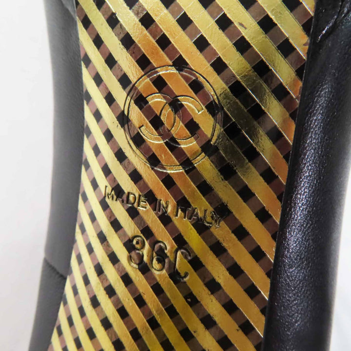 極美品◎CHANEL シャネル G28461 美脚 ココマークステッチ ラウンドトゥ レザー パンプス 12cmヒール ブラック 36 イタリア製 レディース