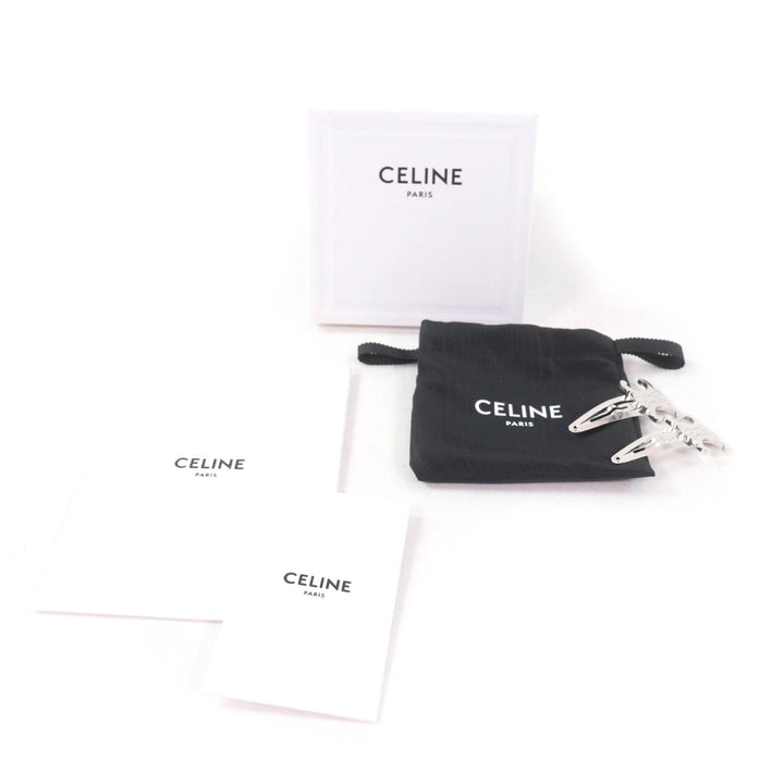 極美品★CELINE セリーヌ トリオンフ ロゴ入り ヘアクリップ ヘアアクセサリー シルバー 箱・保存袋付き イタリア製 レディース