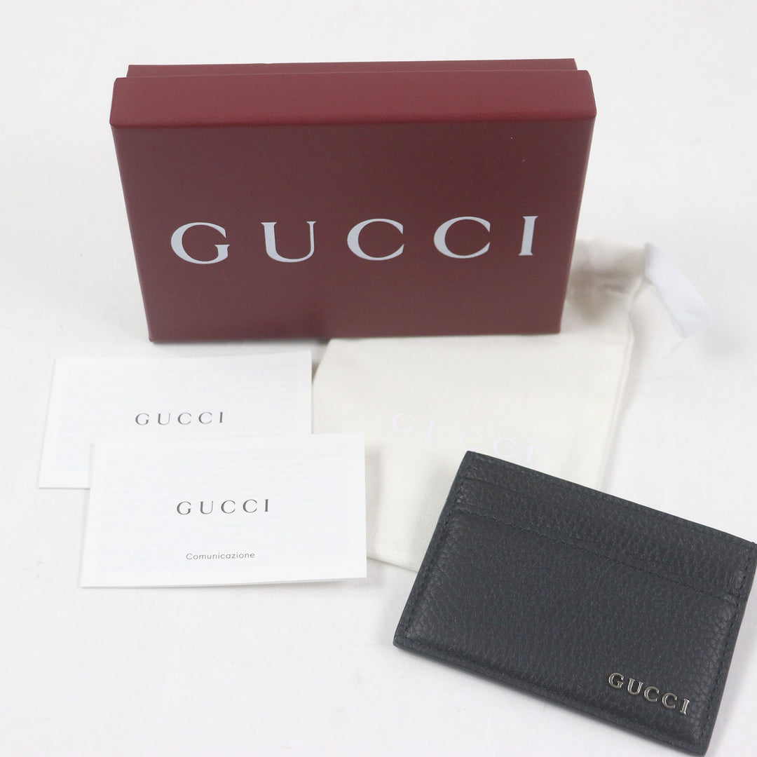 未使用品□GUCCI グッチ 771157 シルバーロゴ金具 レザー カードケース 名刺入れ ブラック 箱・保存袋付 イタリア製 メンズ 定価45100円