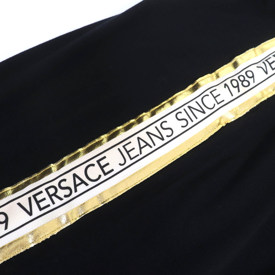 美品☆Versace Jeans ヴェルサーチ・ジーンズ B4HTB804 ロゴテープデザイン ノースリーブ ニット ワンピース ブラック M レディース