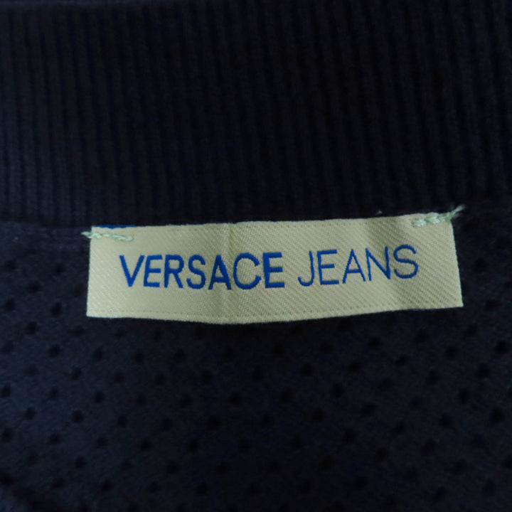 美品☆Versace Jeans ヴェルサーチ・ジーンズ B4HTB804 ロゴテープデザイン ノースリーブ ニット ワンピース ブラック M レディース