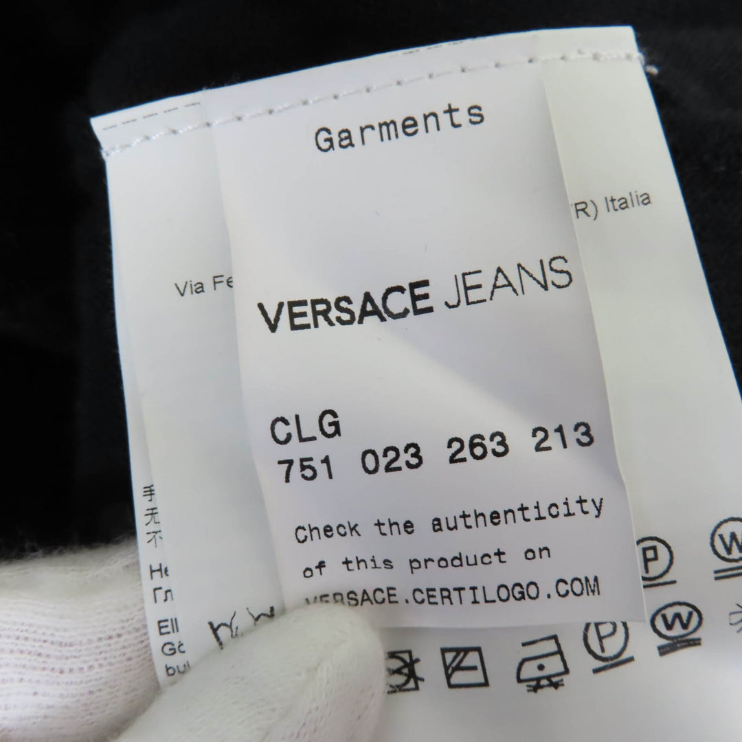 美品☆Versace Jeans ヴェルサーチ・ジーンズ B4HTB804 ロゴテープデザイン ノースリーブ ニット ワンピース ブラック M レディース