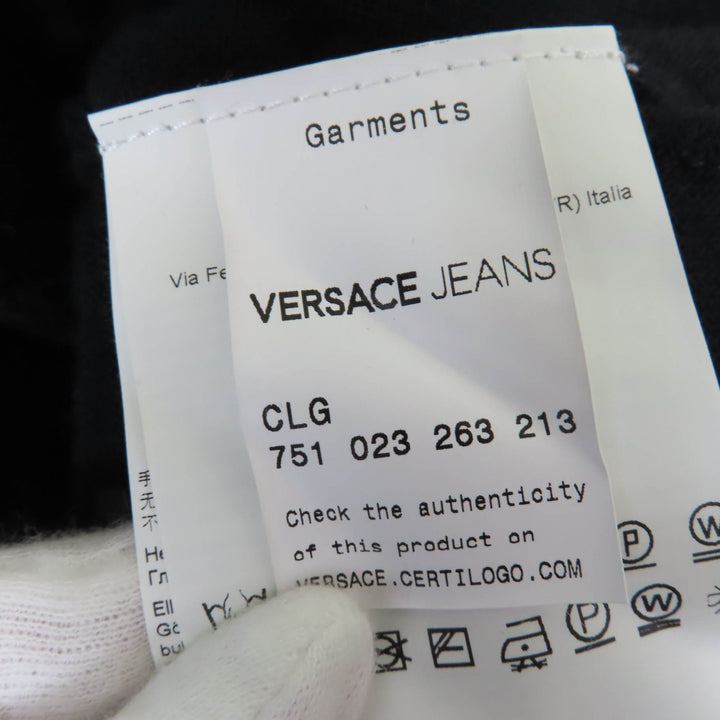 美品☆Versace Jeans ヴェルサーチ・ジーンズ B4HTB804 ロゴテープデザイン ノースリーブ ニット ワンピース ブラック M レディース