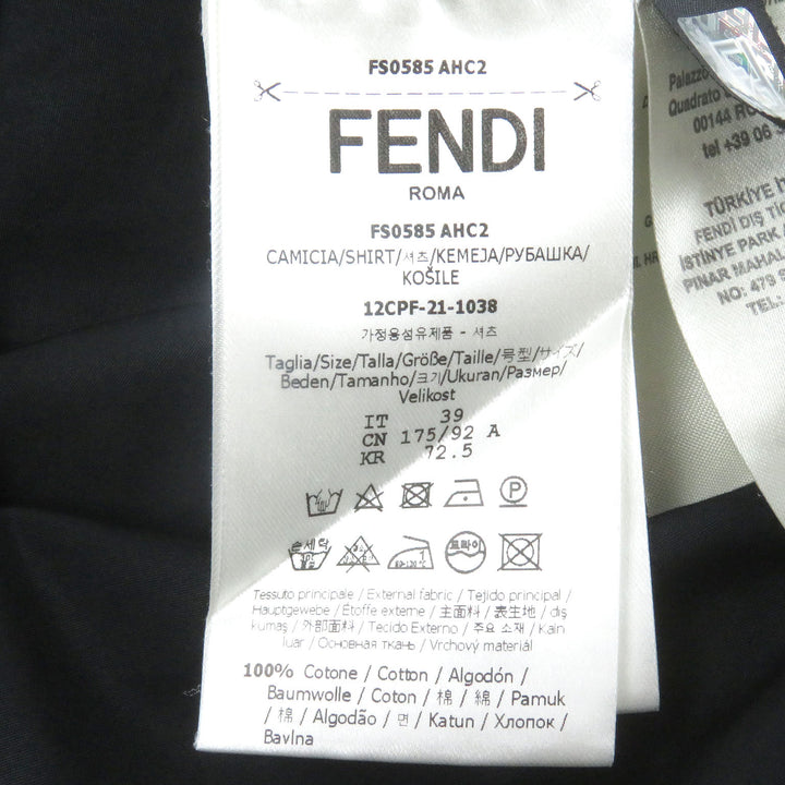 美品□FENDI フェンディ 2021年製 FS0585 コットン100％ ロゴゴールドプレート ロングスリーブ 長袖シャツ 黒 39 イタリア製 正規品