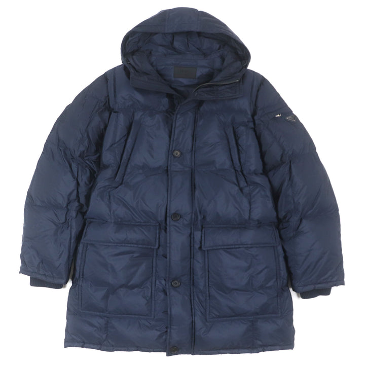 美品▼PRADA プラダ 20AW SGH047 トライアングルロゴ 三角プレート フード付き WZIPUP ダウンコート ネイビー XXL 正規品 メンズ