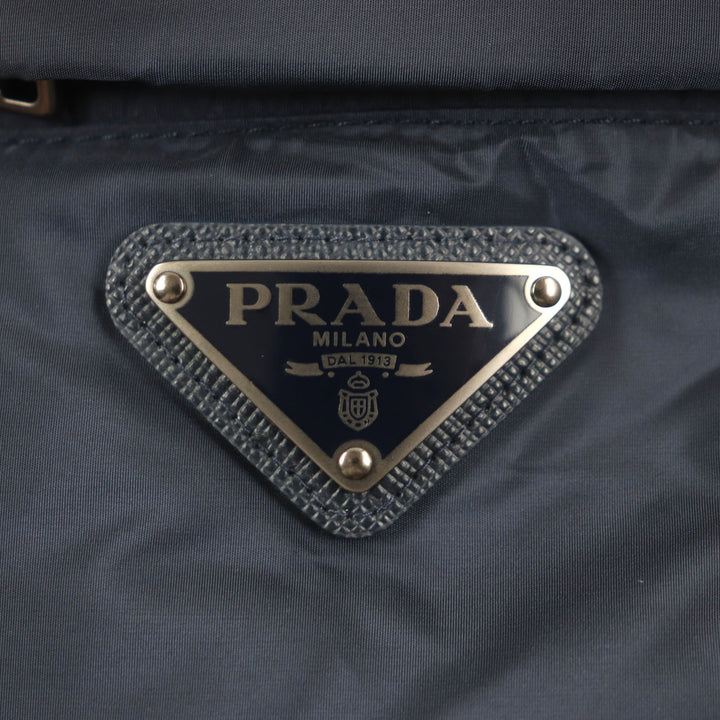 美品▼PRADA プラダ 20AW SGH047 トライアングルロゴ 三角プレート フード付き WZIPUP ダウンコート ネイビー XXL 正規品 メンズ