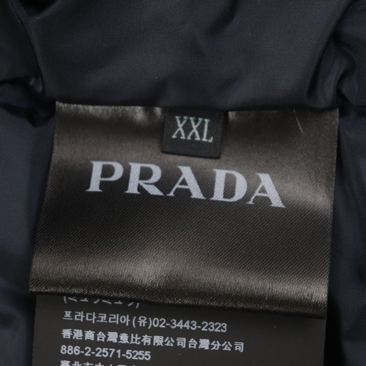 美品▼PRADA プラダ 20AW SGH047 トライアングルロゴ 三角プレート フード付き WZIPUP ダウンコート ネイビー XXL 正規品 メンズ