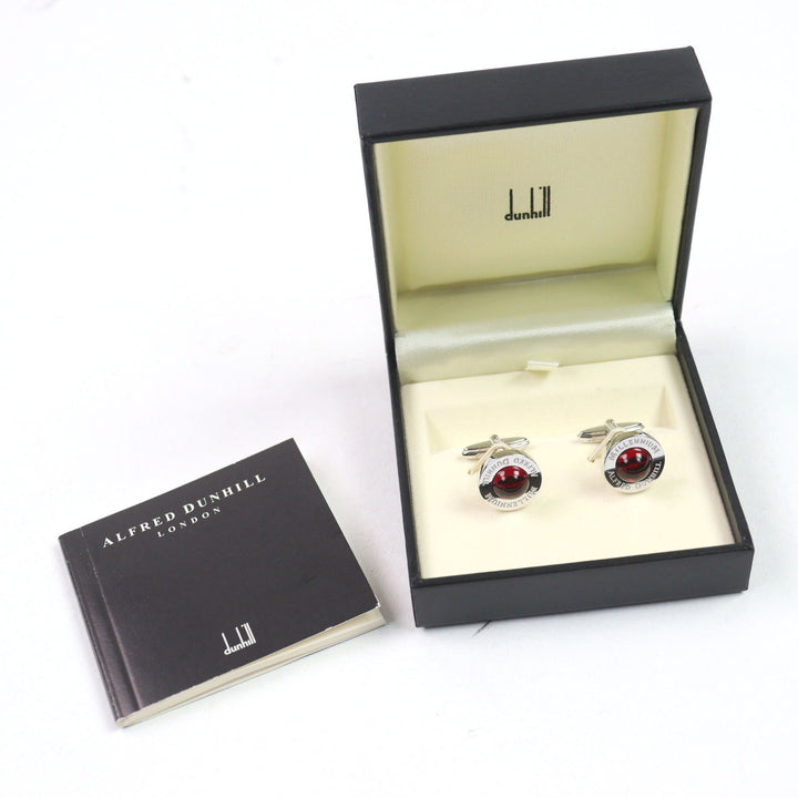 極美品○Dunhill ダンヒル ミレニアム ロゴ刻印 ラウンドシェイプ カフスボタン カフリンクス カラーストーン シルバーレッド ケース付