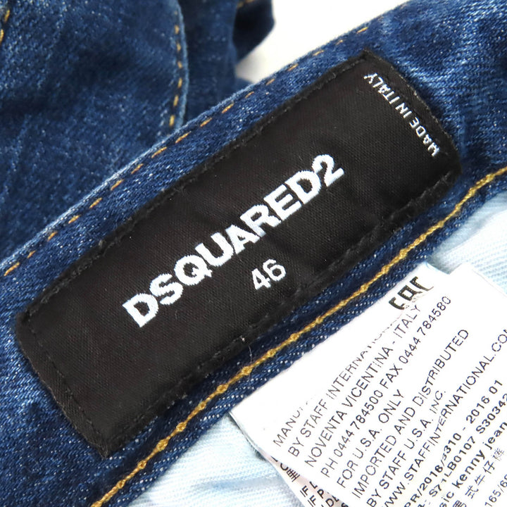 美品△DSQUARED2 ディースクエアード S71LB0107 CLASSIC KENNY TWIST JEAN ロゴレザーワッペン クラッシュ デニムパンツ 46 伊製 正規品