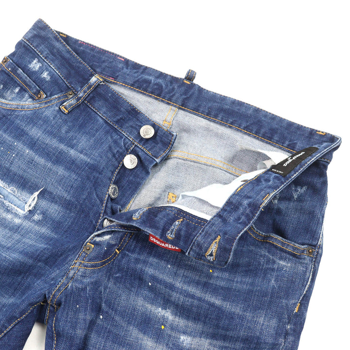 美品△DSQUARED2 ディースクエアード S71LB0107 CLASSIC KENNY TWIST JEAN ロゴレザーワッペン クラッシュ デニムパンツ 46 伊製 正規品
