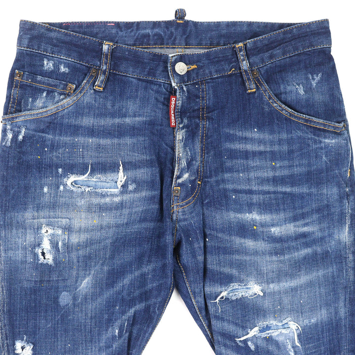 美品△DSQUARED2 ディースクエアード S71LB0107 CLASSIC KENNY TWIST JEAN ロゴレザーワッペン クラッシュ デニムパンツ 46 伊製 正規品