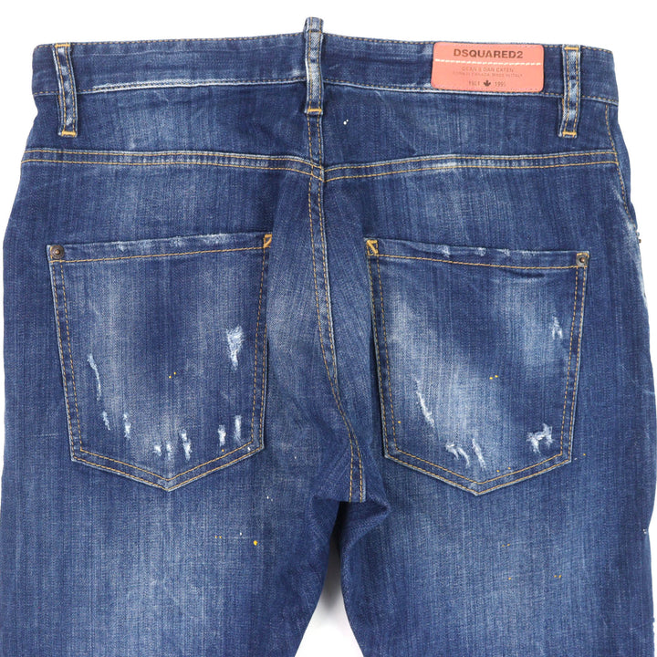 美品△DSQUARED2 ディースクエアード S71LB0107 CLASSIC KENNY TWIST JEAN ロゴレザーワッペン クラッシュ デニムパンツ 46 伊製 正規品