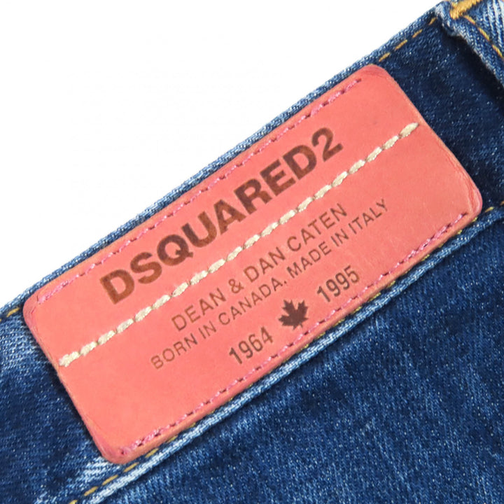 美品△DSQUARED2 ディースクエアード S71LB0107 CLASSIC KENNY TWIST JEAN ロゴレザーワッペン クラッシュ デニムパンツ 46 伊製 正規品
