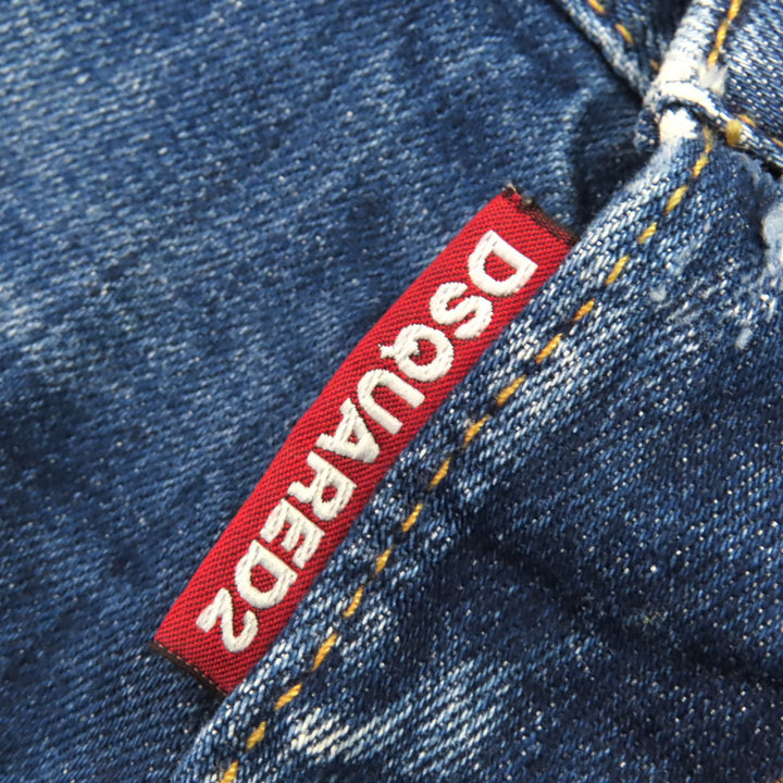 美品△DSQUARED2 ディースクエアード S71LB0107 CLASSIC KENNY TWIST JEAN ロゴレザーワッペン クラッシュ デニムパンツ 46 伊製 正規品