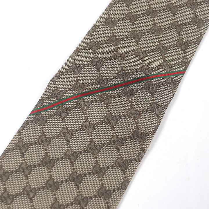 未使用品□GUCCI グッチ 221582 シルク100％ GGロゴ 総柄 ウェブライン ネクタイ レギュラータイ ベージュ イタリア製 メンズ ビジネス◎