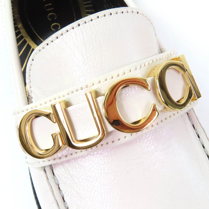 未使用品☆GUCCI グッチ 700036 メタルロゴ レザー ローファー アイボリー ゴールド金具 36.5 箱・保存袋付き イタリア製 レディース