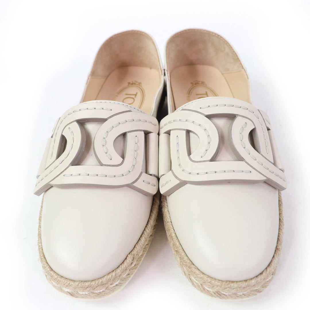 未使用品☆TOD’S トッズ KATE ケイト 2WAY エスパドリーユ レザー スリッポン アイボリー 34.5 箱・保存袋付き イタリア製 レディース