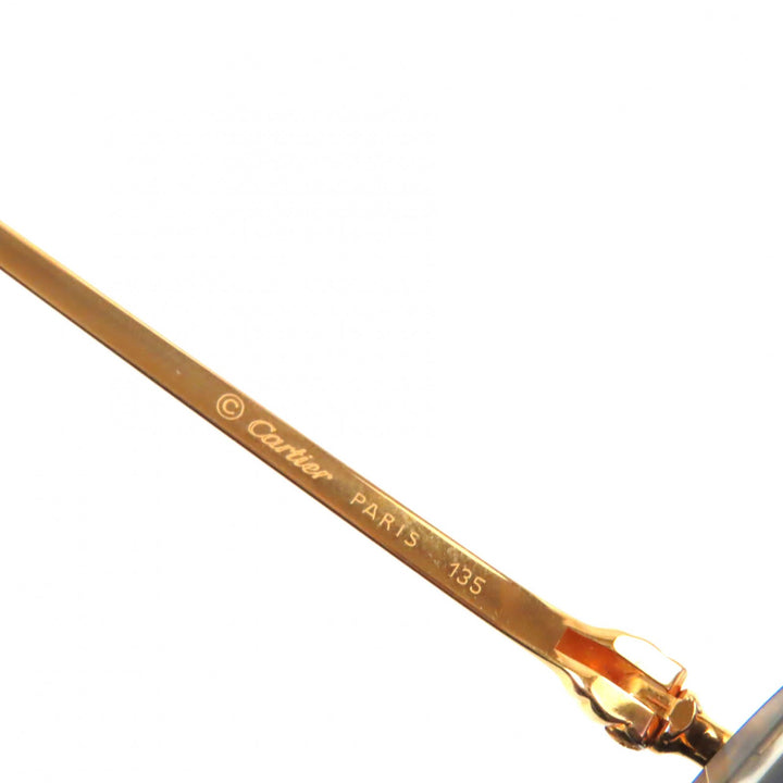 美品▼Cartier カルティエ トリニティ ロゴ金具付き マーブル柄 アイウェア サングラス ゴールド オレンジ 52□21 135 フランス製 メンズ