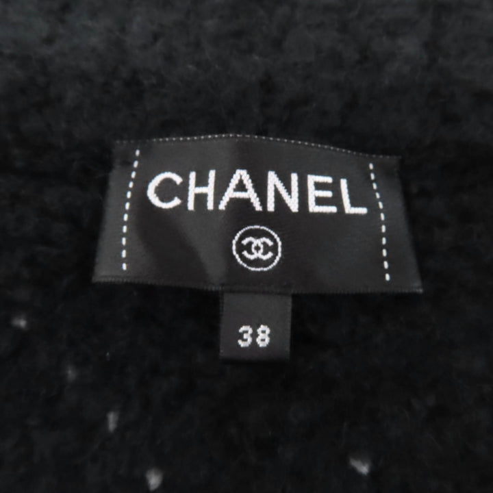 極美品★CHANEL シャネル P74369 カシミヤ シルク混 ラインストーンココマークボタン付 マトラッセ柄 ZIP UP ジャケット 黒 白 38 袋付