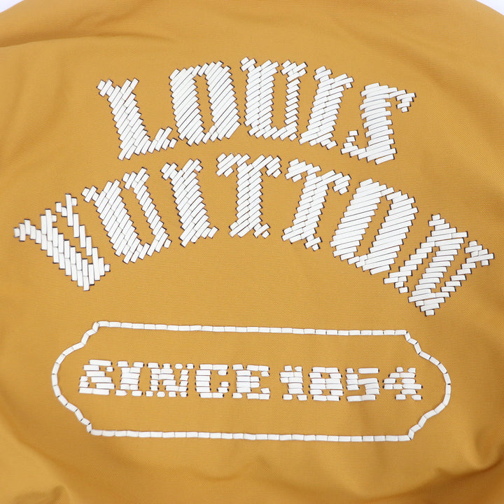 美品□LOUIS VUITTON ルイヴィトン 2024年製 袖レザー バックロゴ 中綿入り バーシティジャケット マスタード 52 イタリア製 正規品