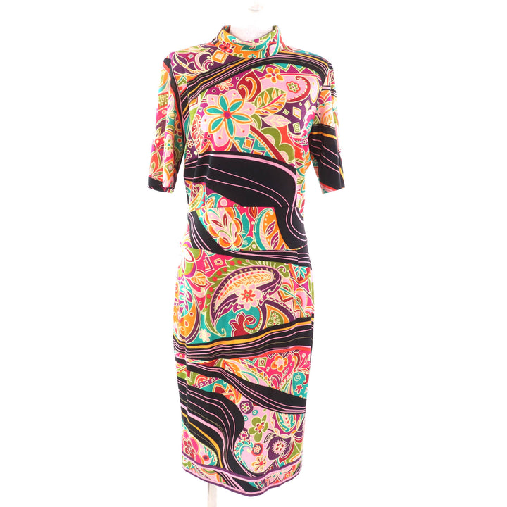 極美品★LEONARD FASHION レオナール ファッション 0340922 ウール100％ ペイズリー柄 ハイネック 半袖 ロングワンピース マルチ 4