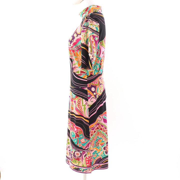 極美品★LEONARD FASHION レオナール ファッション 0340922 ウール100％ ペイズリー柄 ハイネック 半袖 ロングワンピース マルチ 4