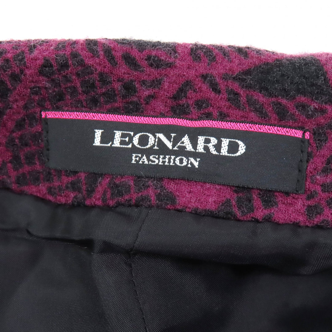 美品★LEONARD FASHION レオナール ファッション ロゴボタン付 総柄 ダブルブレスト ジャケット パープル 11 日本製 正規品 レディース