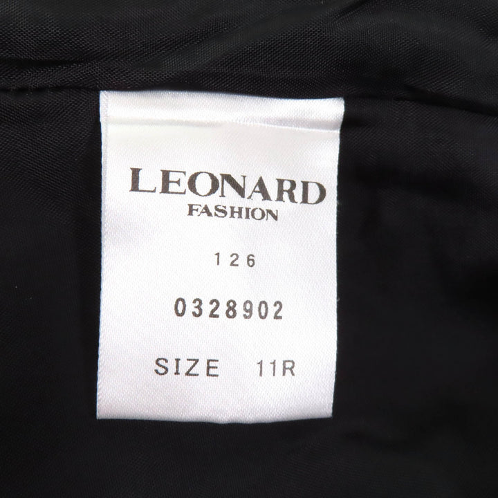 美品★LEONARD FASHION レオナール ファッション ロゴボタン付 総柄 ダブルブレスト ジャケット パープル 11 日本製 正規品 レディース
