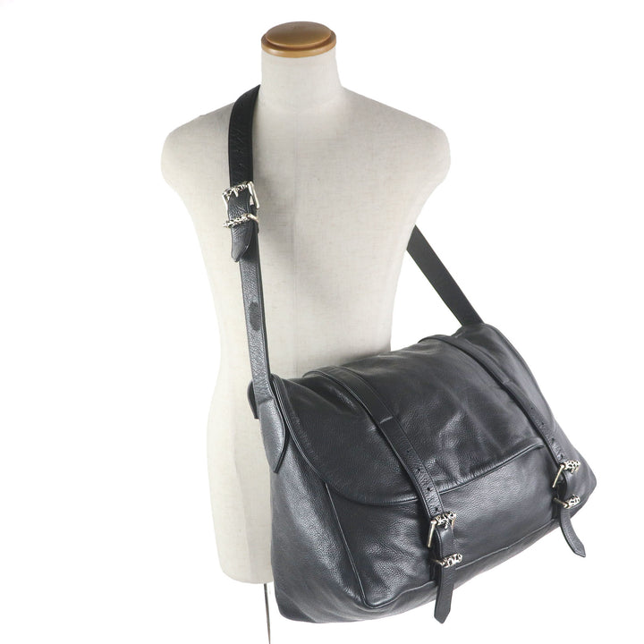 美品▼クロムハーツ G BENSIMONE ミディアム ローラーバックル フラップ式 ダガージップ レザー ショルダーバッグ 保存袋付き メンズ