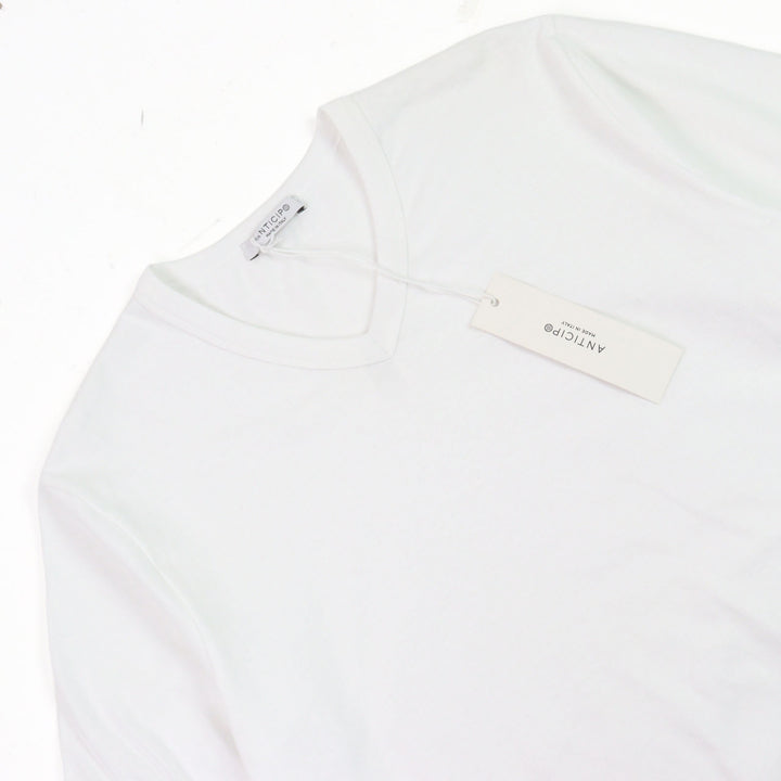 未使用品○ANTICIPO アンティーチポ INZOLIA インツォリア ロゴタグ スムースコットン Vネック リブ切替 半袖Ｔシャツ 42 正規品 メンズ