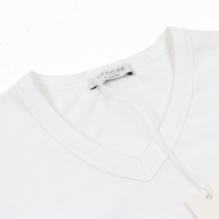 未使用品○ANTICIPO アンティーチポ INZOLIA インツォリア ロゴタグ スムースコットン Vネック リブ切替 半袖Ｔシャツ 42 正規品 メンズ